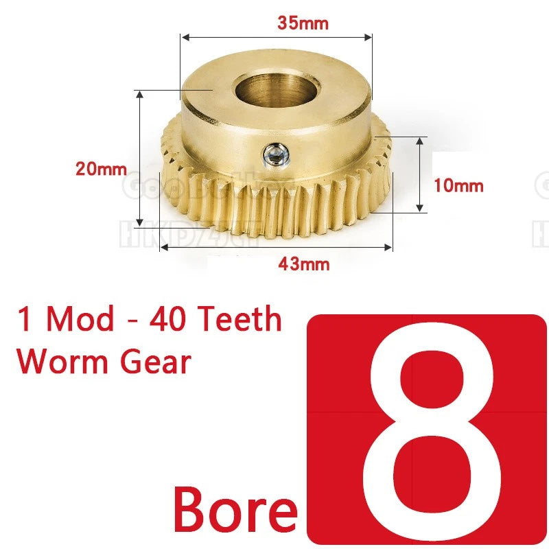 Mod 1 Worm Gear Wheel Brass 40 Tooth Worm Shaft 45# Steel-Brass Bore 6 - 15 mm