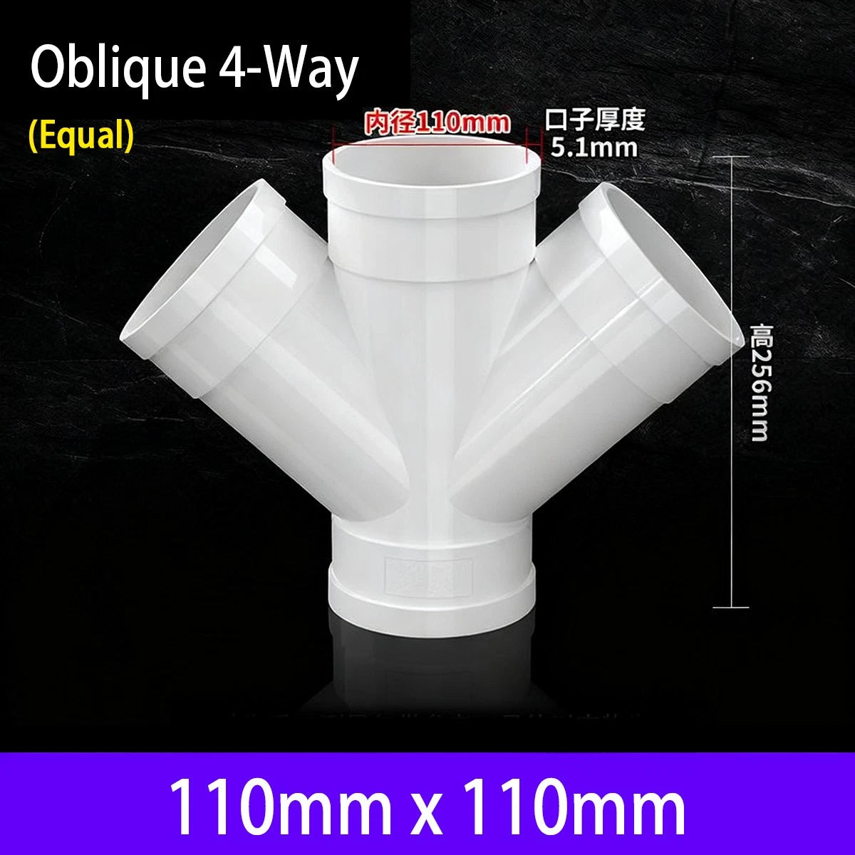 PVC 4-Way Oblique Equal Reducer Drainage Pipe Connectors Tube Fittings Adapters