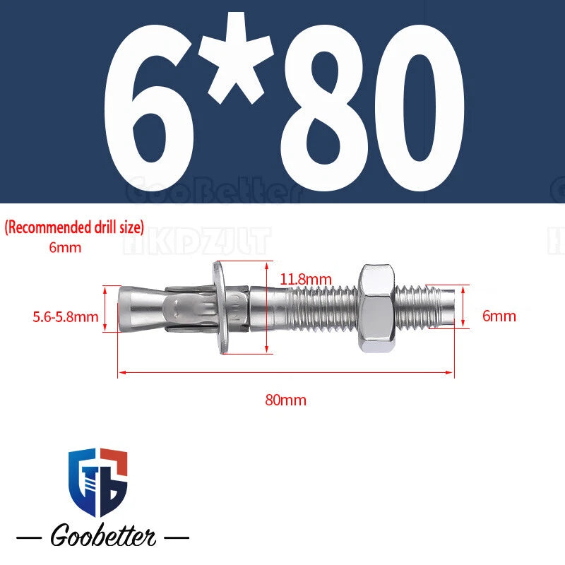 Stainless Steel Through Anchor Bolts — M6 M8 M10 M12 M16 Expansion Bolt