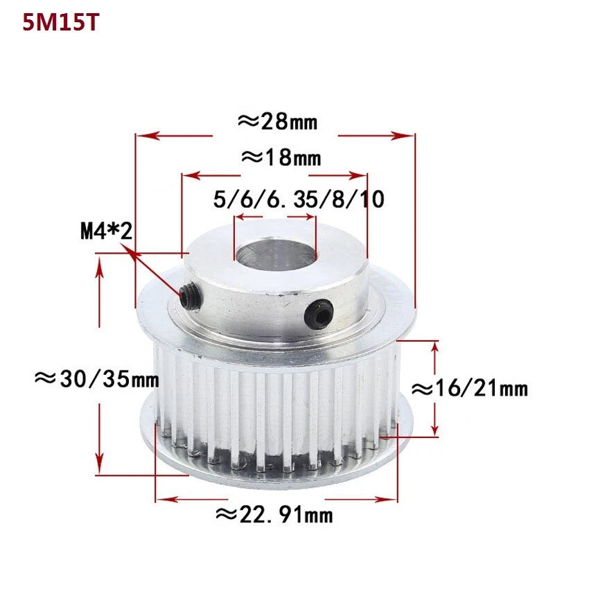 HTD-5M 10T-72T Timing Belt Pulleys Pitch 5mm With Step Width 21mm Drive Pulley