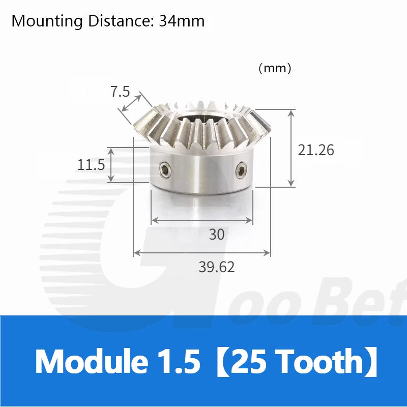 Bevel Gear Stainless Steel Module 1.5 90° 1:1 Pairing 20/25/30 Tooth Miter Gear