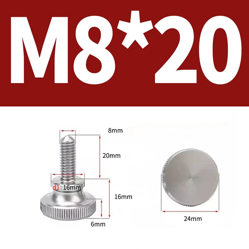 Knurled Thumb Screws Flat Round Head Grip Knob Adjustment Stainless Steel M8 M10