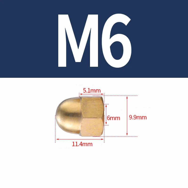 M3-M20 Solid Brass Cap Nuts – Brass Cover Screw Nuts & Decorative Dome Caps, Hex Acorn Nuts (Untreated Natural Finish)