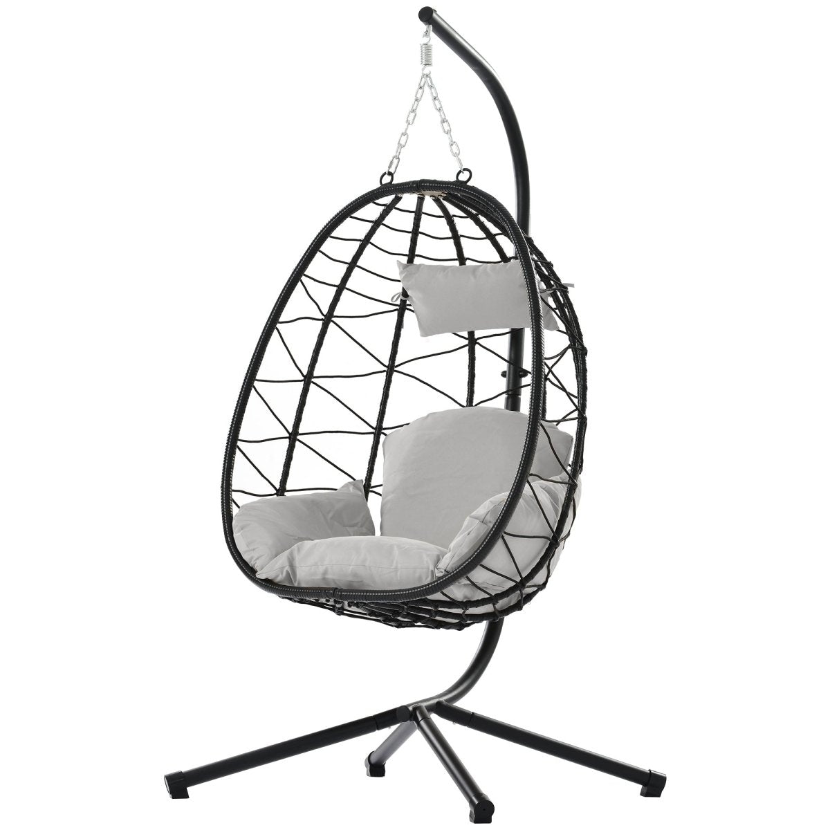 Egg Chair with Stand Indoor Outdoor Swing Chair Patio Wicker Hanging Egg Chair Hanging Basket Chair Hammock Chair with Stand for Bedroom Living Room Balcony Light Gray - HomeDIYer