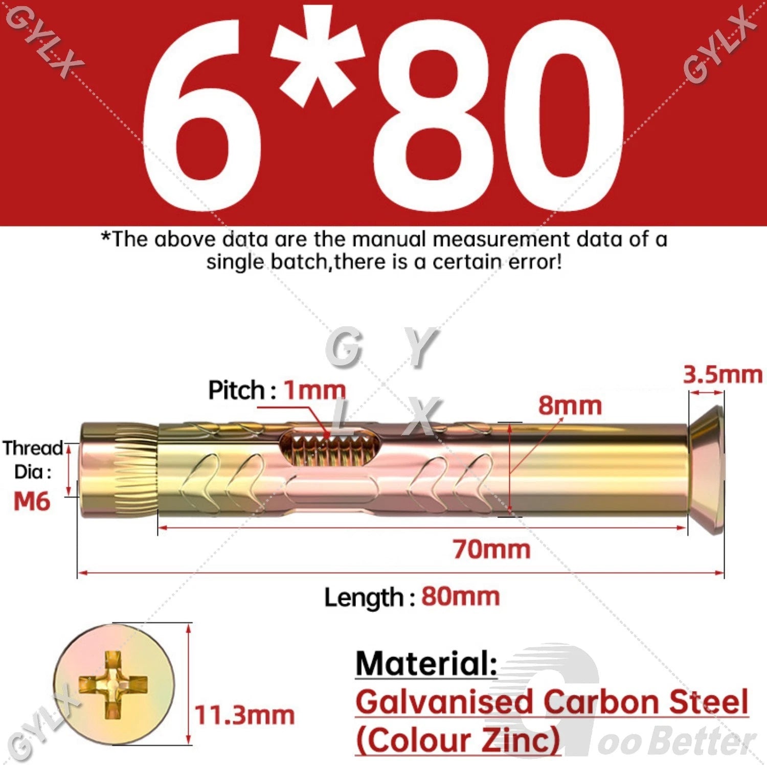 M6 M8 M10 Galvanised Countersunk Head Sleeve Anchor Expansion Bolts