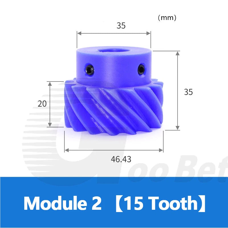 Module 2 Helical Gear 45° Left-hand 13-15 Tooth Nylon Pinion 14-20mm Bore Blue