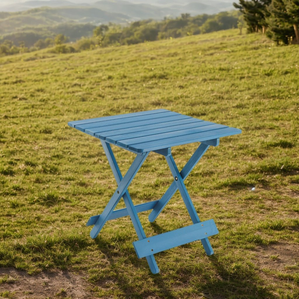 Folding Square Table Patio Outdoor solid wood Table for Backyard, Balcony, Portable Design Space - Saving Blue Color - HomeDIYer