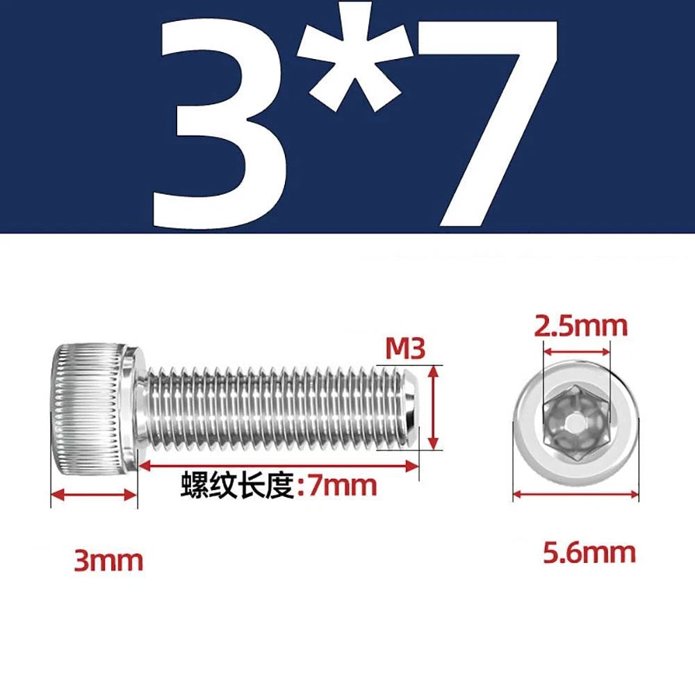 M3 M4 M5 Socket Head Cap Screws – A2 Stainless Steel, High Strength & Corrosion Resistant