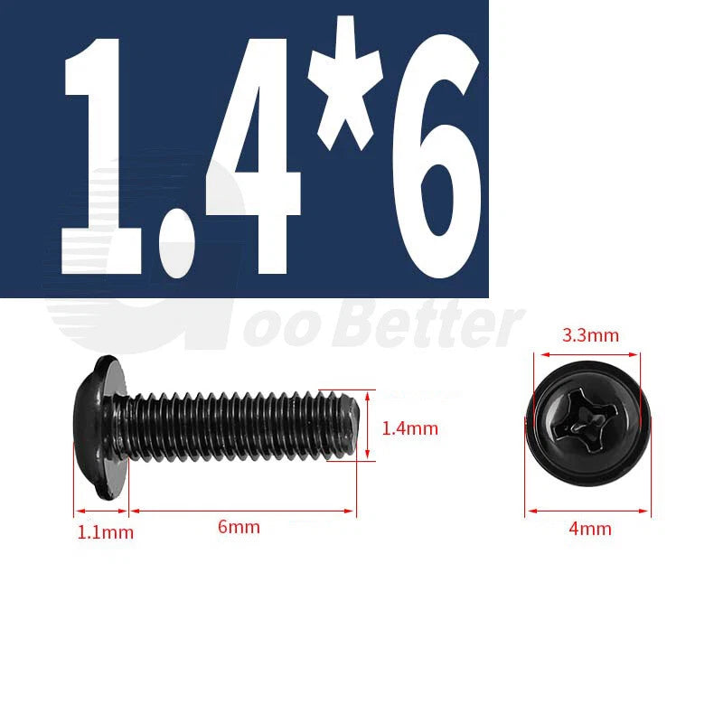 Black Zinc Flange Phillips Pan Head Machine Screws M1.4 M2 M2.5 M3 M4 M5 M6 — Washer-Free Metric Bolts