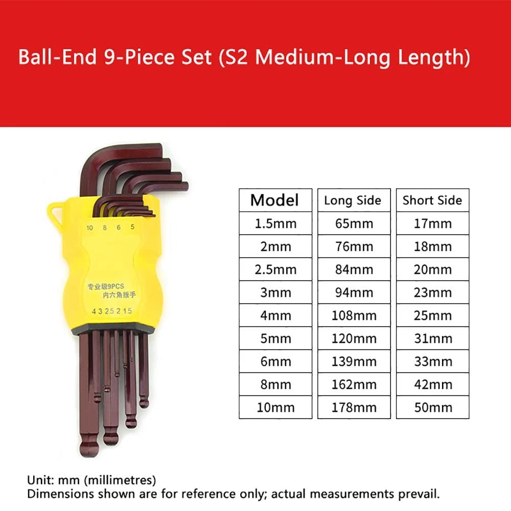 Hex Keys 1.5-2.2mm Allen Keys Ball/Flat End Hex Key Hex Wrenches Alloy Steel