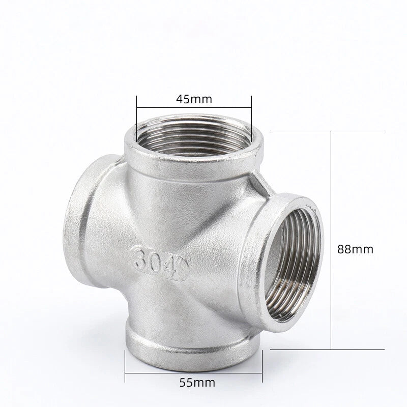 Stainless Steel BSP Equal Cross Pipe Fitting — Female Thread 4-Way, 1/4" to 2"