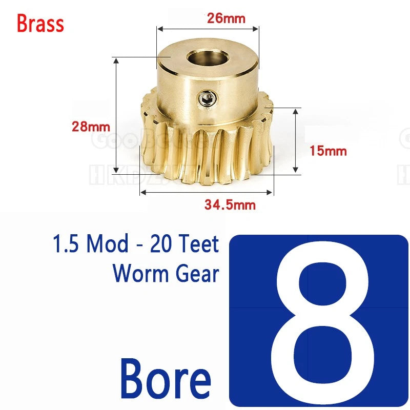 Mod 1.5 Worm Gear Wheel Brass Stainless 20 Tooth Worm Shaft 45# Steel Precision