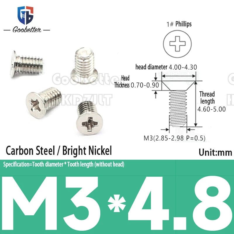 M3 Phillips Flat Head Machine Screws – Carbon Steel Countersunk Bolts, 3 mm to 15 mm - HomeDIYer