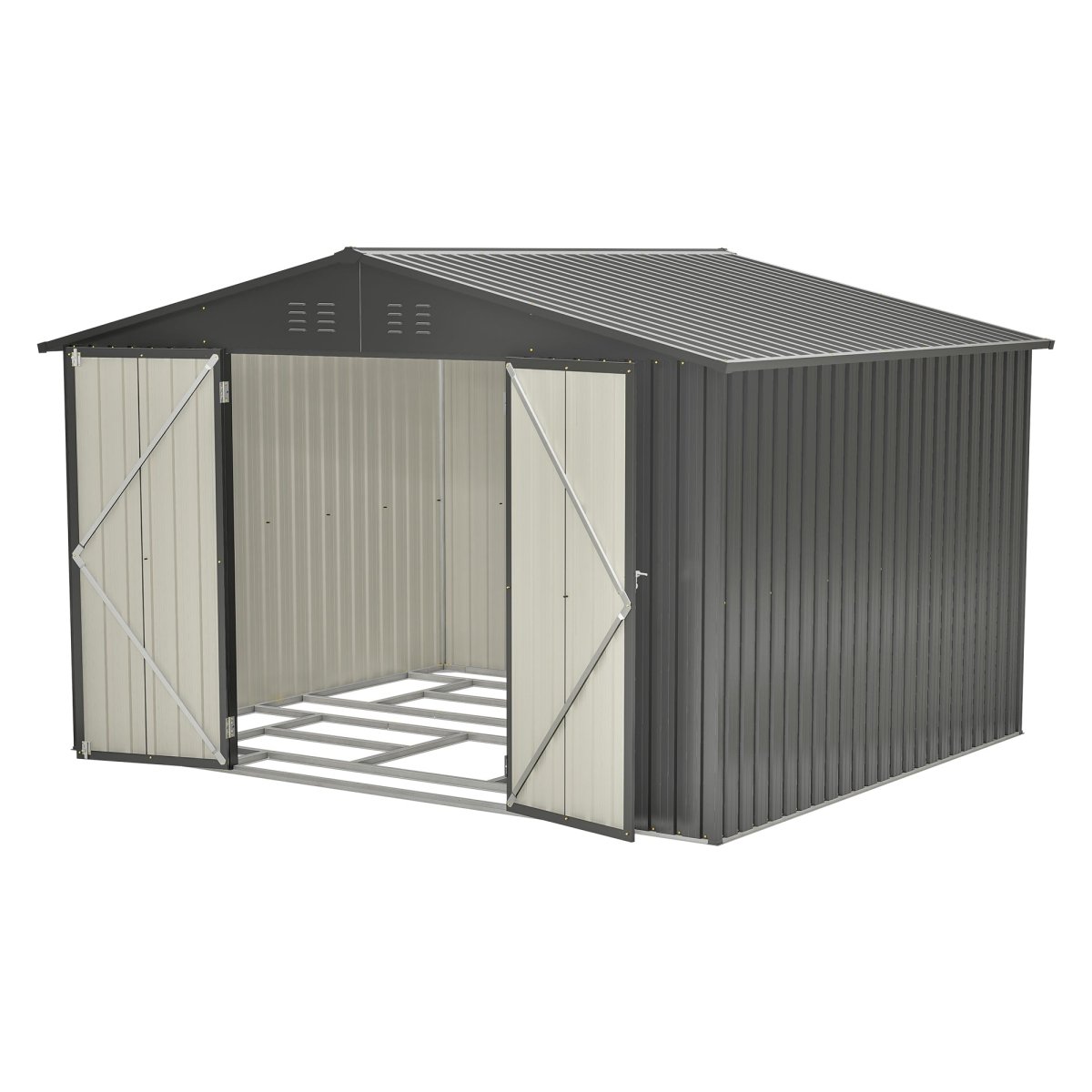 10X8 FT Outdoor Storage Shed, All Weather Metal Sheds with Lockable Doors, Tool Shed for Garden, Patio, Backyard, Lawn, Black - HomeDIYer