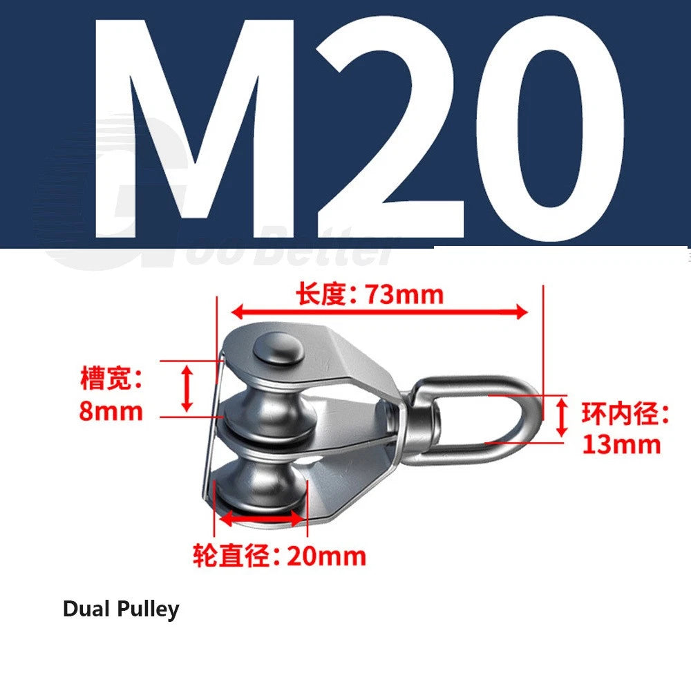 Lifting Rope Pulley Swivel Hanging Wire Towing Wheel Heavy Duty Stainless Steel