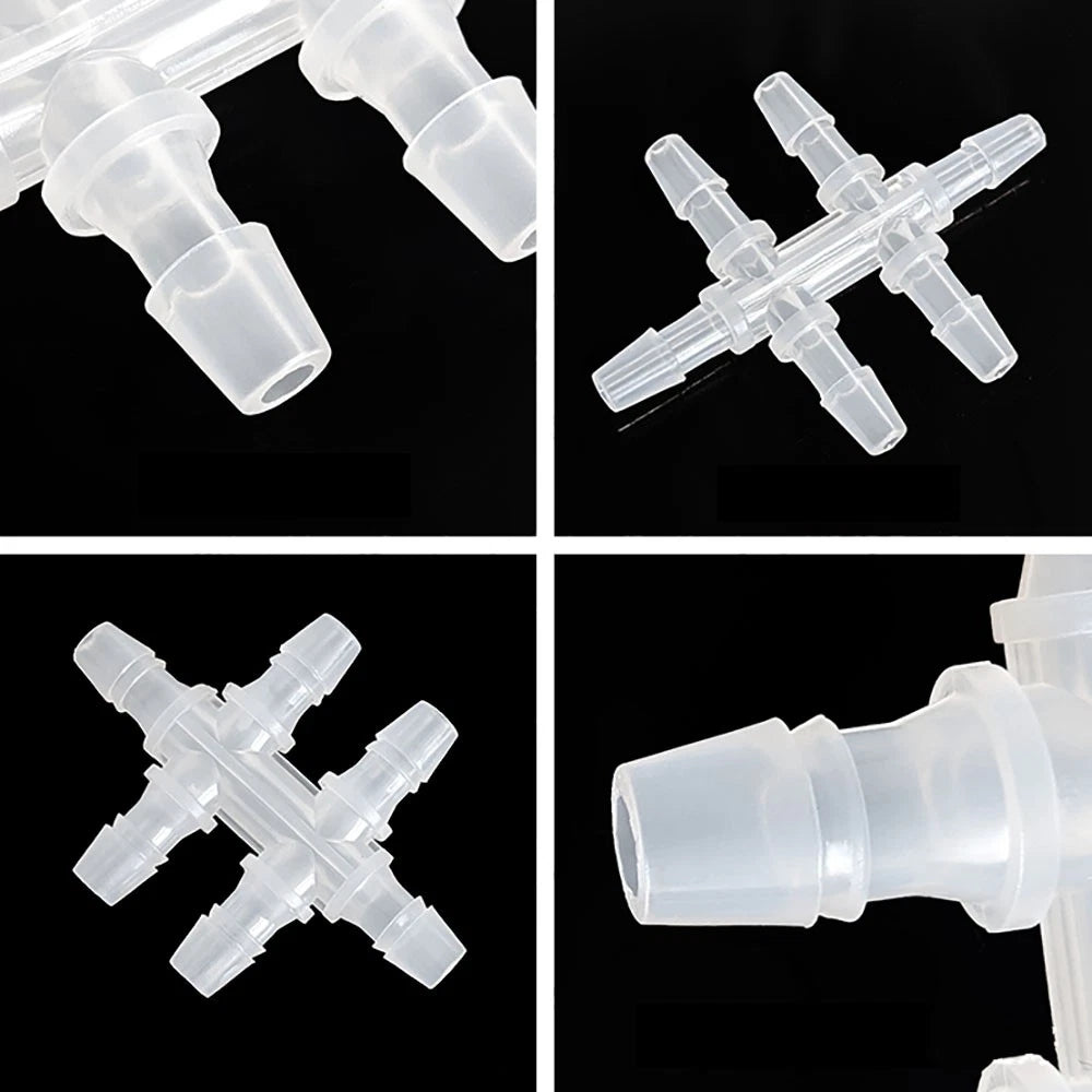 6-Way Plastic Barbed Hose Connector — Pipe Splitter Tubing Fitting (3.9mm–7.9mm)