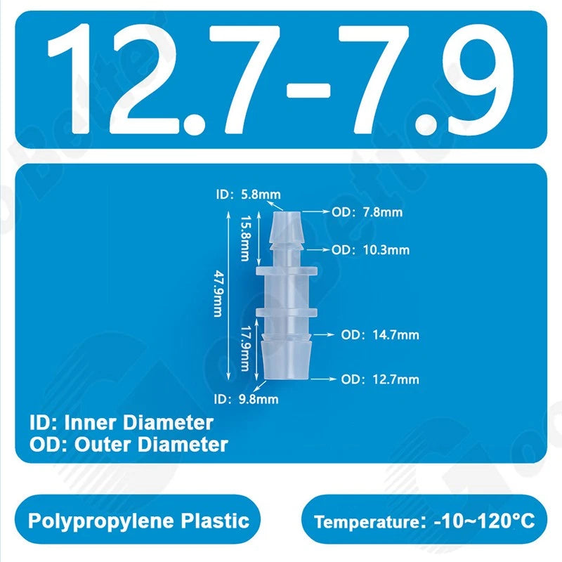 Plastic Straight Barbed Connector Reducer Joiner Tubing Pipe Hose Fitting Water