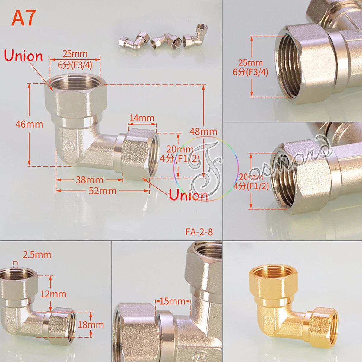 3/4" - 1/2" BSP Brass Pipe Fittings – Elbow 90°, Tee & Union Coupler, Male & Female Thread
