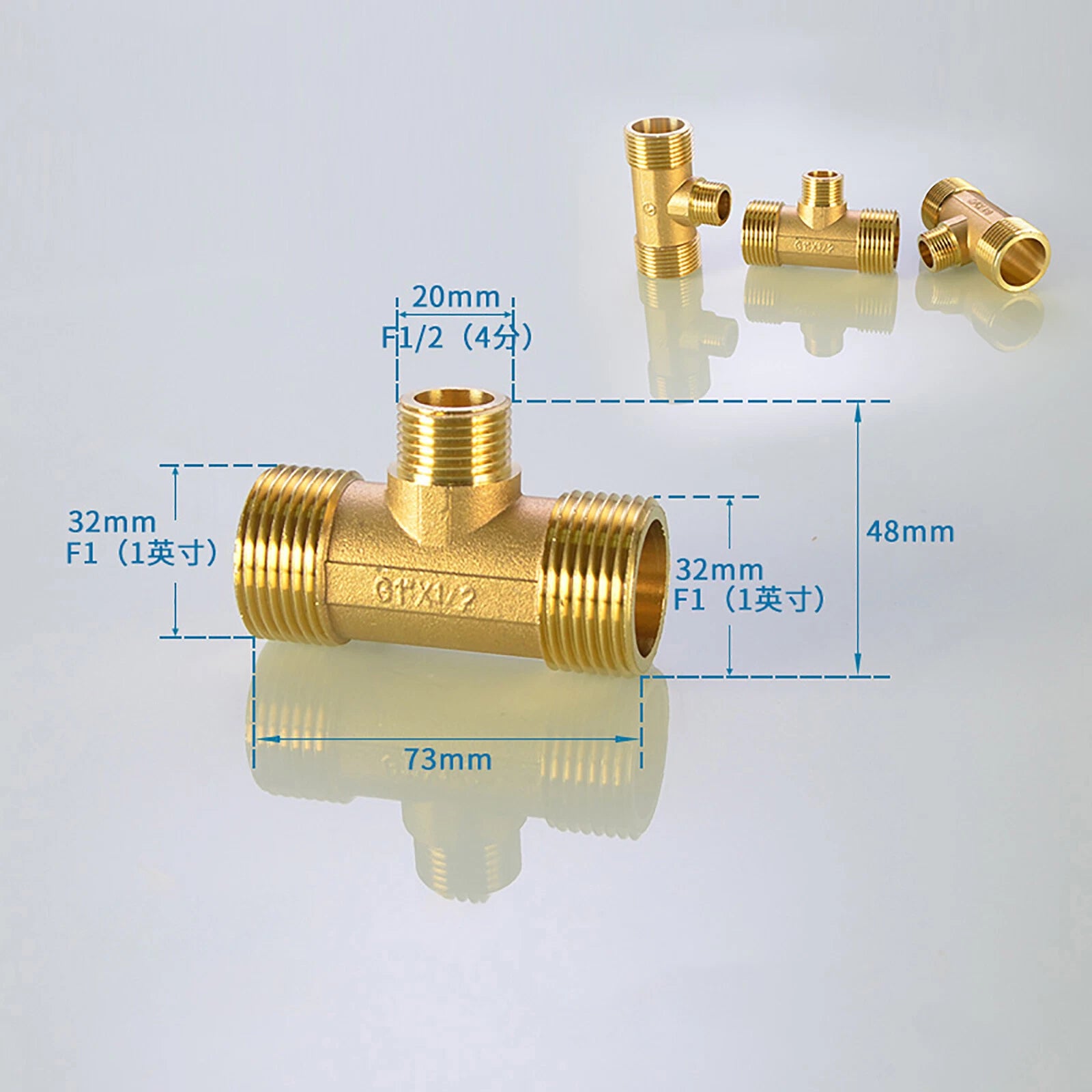 Brass T Tee Pipe Fitting — Female & Male NPT Thread, 3/4" to 2"