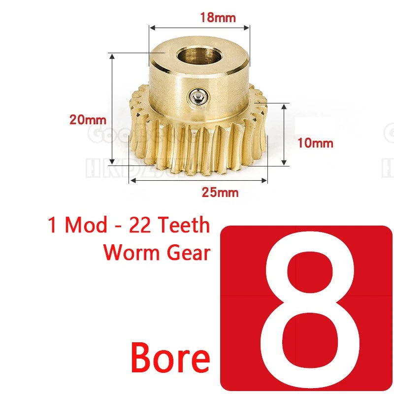 1 Module 1:22 Worm Wheel Gear & Worm Gear Shaft 22 Teeth Worm Wheel Gear Brass