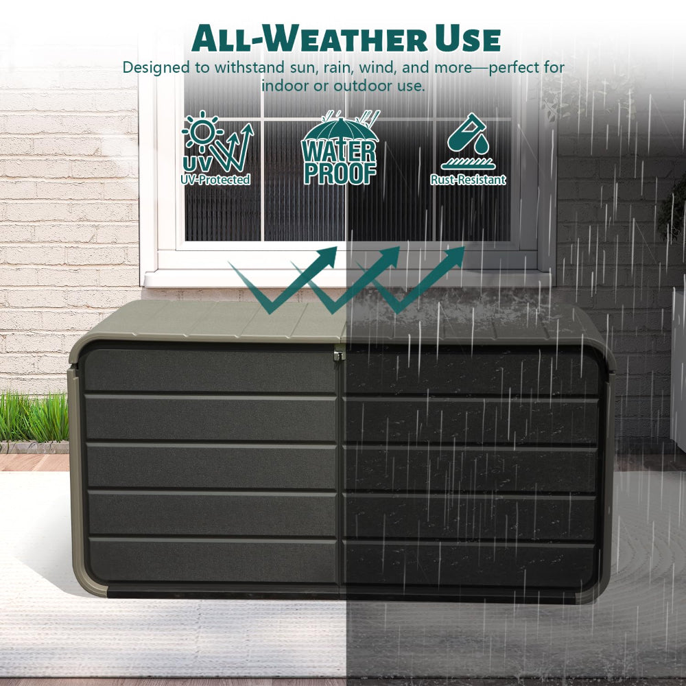 200 Gallon Plastic Deck Box – Waterproof Outdoor Storage Bench with Wheels & Hydraulic Lid, Gray