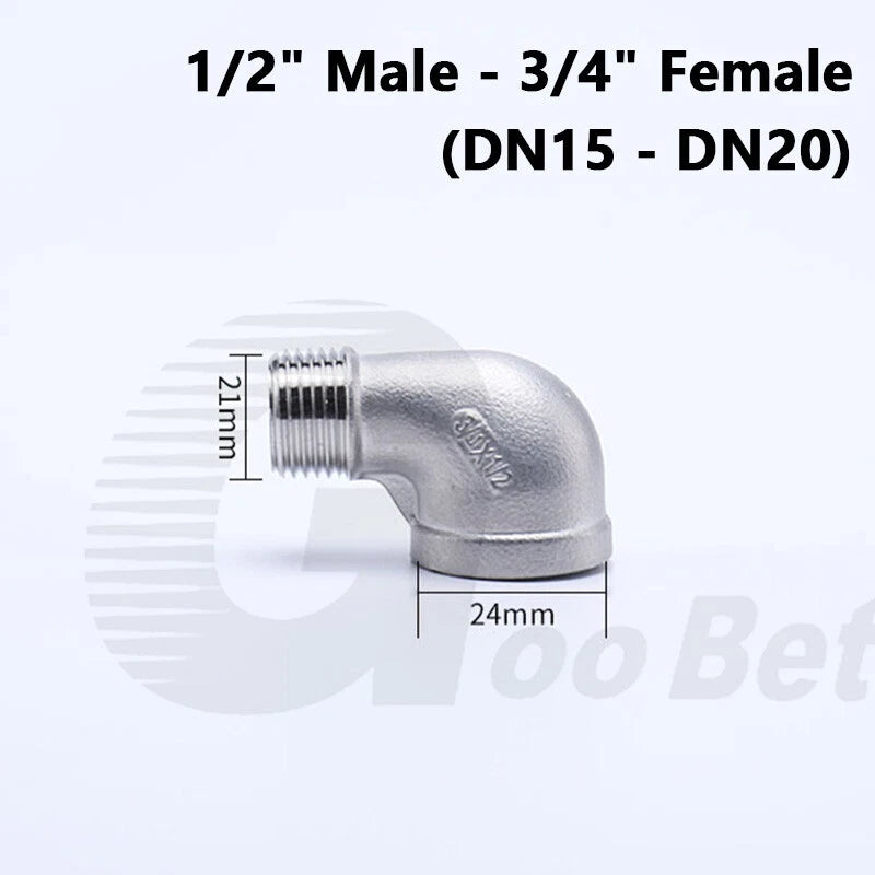 Stainless Steel Reducing 90° Elbow — BSP Male to Female Thread Pipe Fitting
