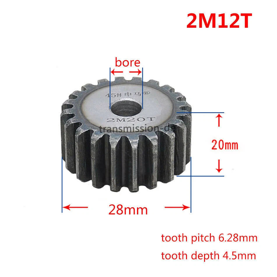 2 Mod 45# Steel Spur Gears Pinion Gear Thickness 20mm 12 - 95 Teeth For 3D CNC