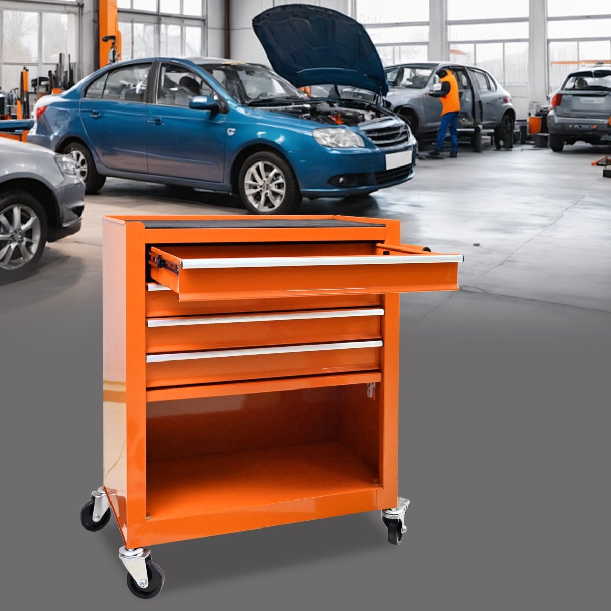 4 Drawers Multifunctional Tool Cart With Wheels - Orange - HomeDIYer