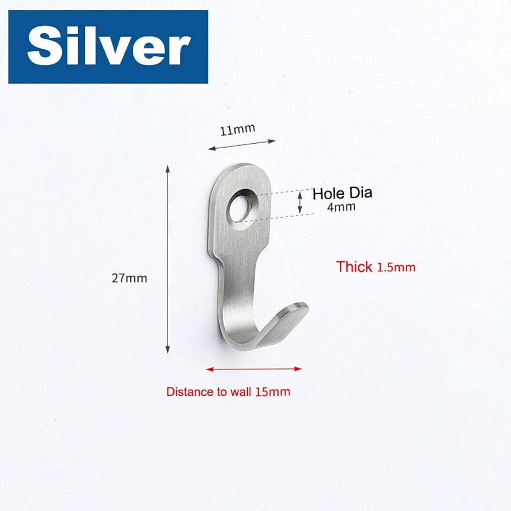 Mini J-Shaped Hooks Stainless Items Key Rack Wall Punchin Hook Kitchen Bathroom