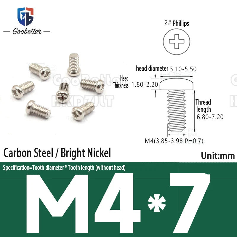 Pan Head Round Head Machine Screws Phillips Drive Bolts M3.5 M4 Carbon Steel