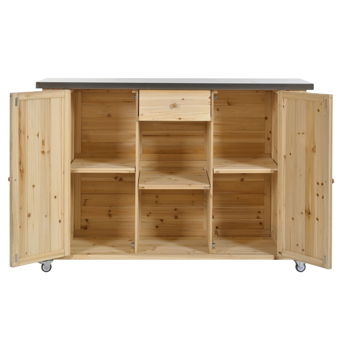 Natural Wood Outdoor Kitchen Island with Stainless Steel Top | Foldable Prep Station - HomeDIYer