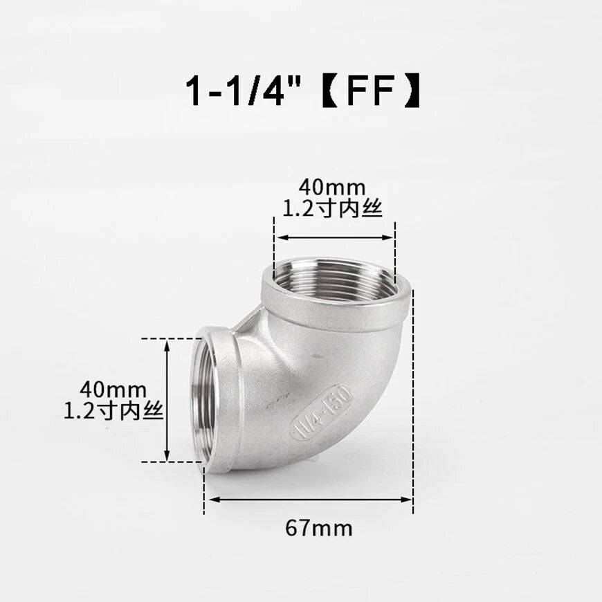BSP 90° Elbow Pipe Fitting — 304/316 Stainless Steel, 1-1/4" to 4", FF / FM / MM