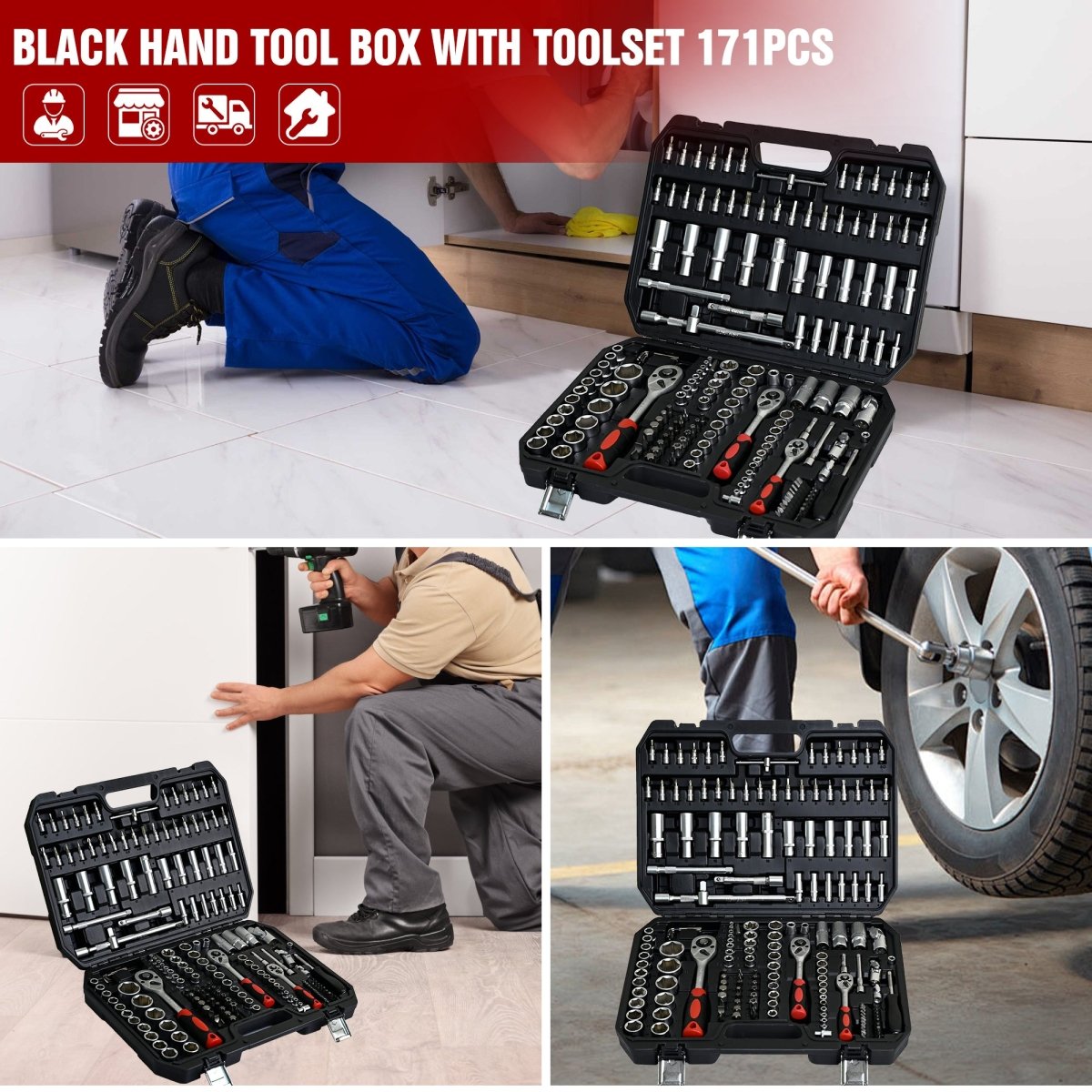 Tool Set - Socket and Ratchet Wrench Toolbox, 171pcs Tool Box, Universal Home Car Repair Tool Set for Men and, Perfect for Homeowners, DIY Enthusiasts, and Mechanics - HomeDIYer