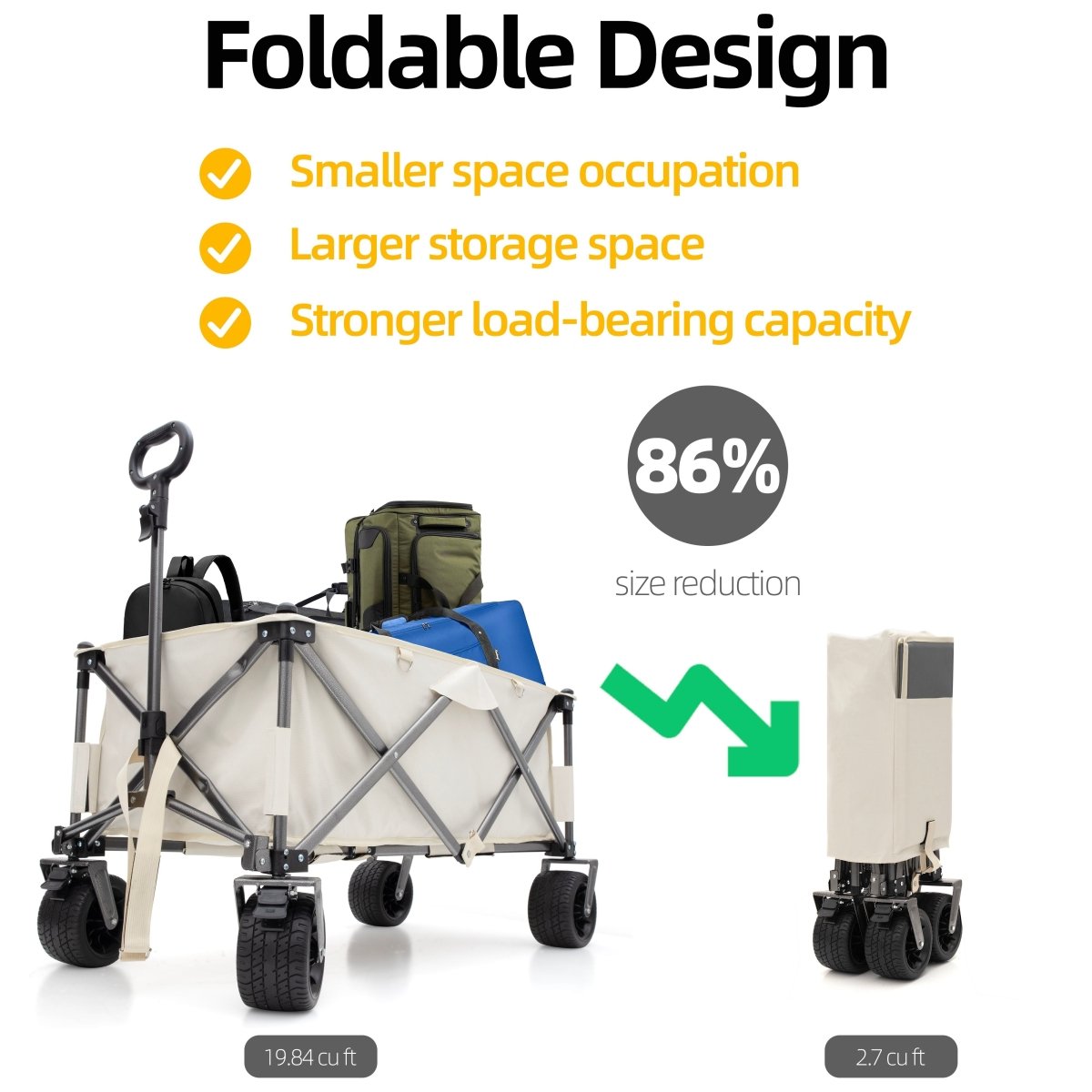 Folding Wagon, Heavy Duty Utility Beach Wagon Cart for Sand with Big Wheels wagon is made of strong steel frame and 600D Oxford fabric - HomeDIYer