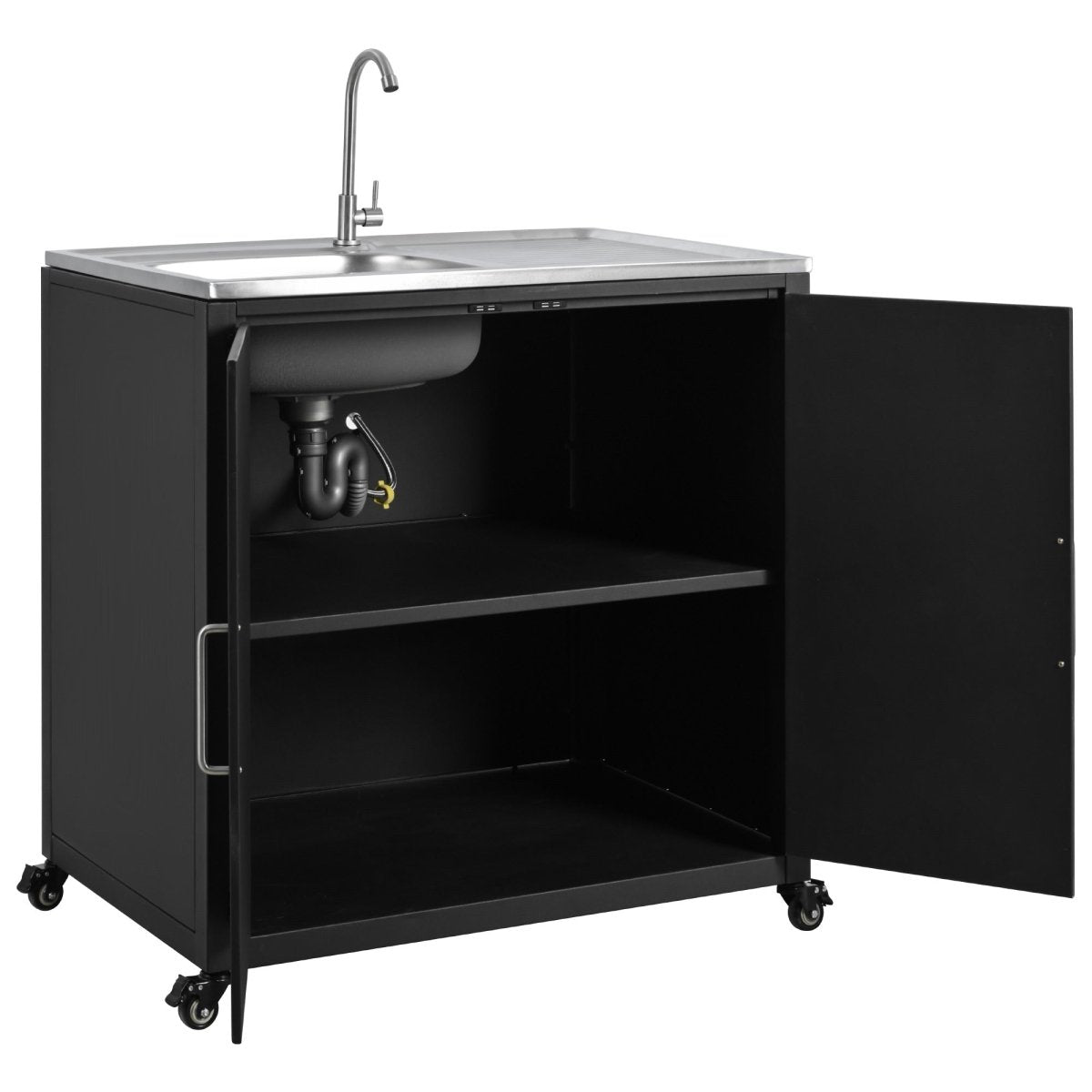 Outdoor Mobile Kitchen Sink Station | Stainless Steel with Storage Cabinet - HomeDIYer