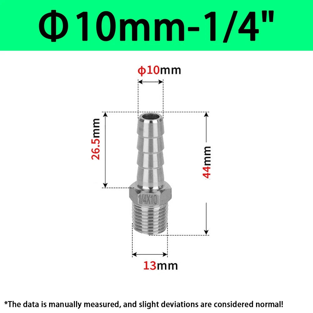 Male NPT Hose Barb Adapter Fittings – 316L Stainless Steel