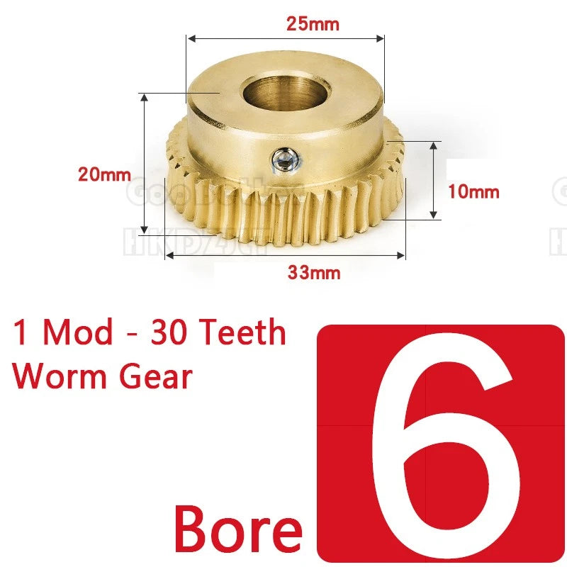 Module 1 Brass Worm Gear Wheel 30 Tooth 45# Steel Rod Worm Gear Shaft Precision