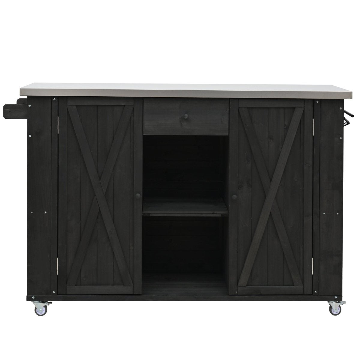 Outdoor Kitchen Island with Stainless Steel Top | Foldable Fir Wood Prep Statio - HomeDIYer