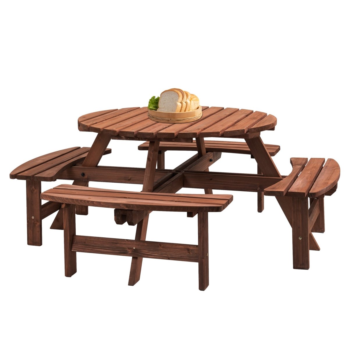 8 Person Wooden Picnic Table, Outdoor Camping Dining Table with Seat, Garden, DIY w/ 4 Built - in Benches, 2220lb Capacity - HomeDIYer