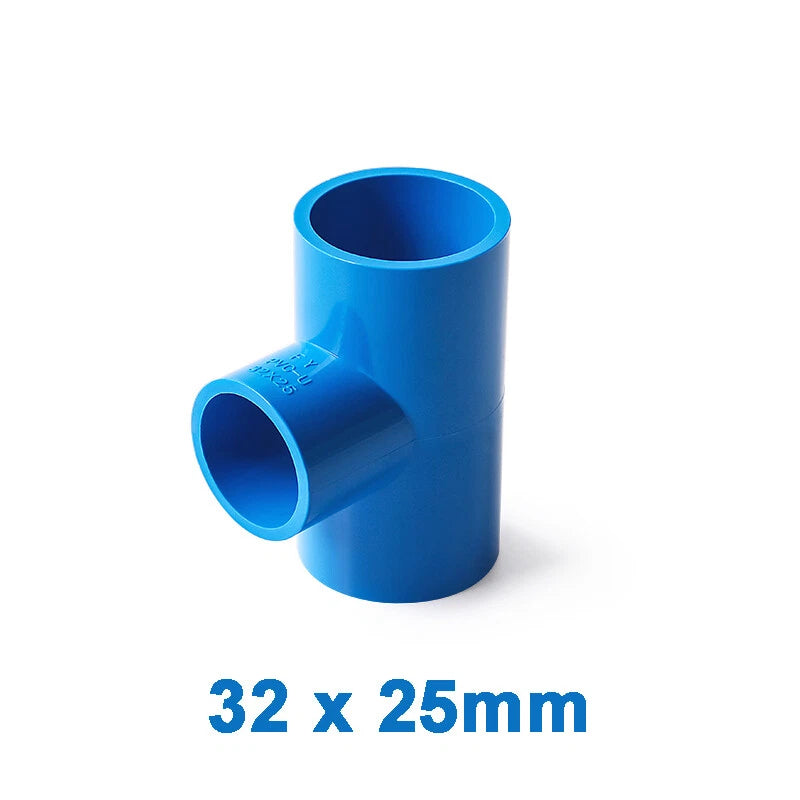 PVC Reducing Tee Pipe & Fittings Solvent Weld Pressure Adapter Connector Blue