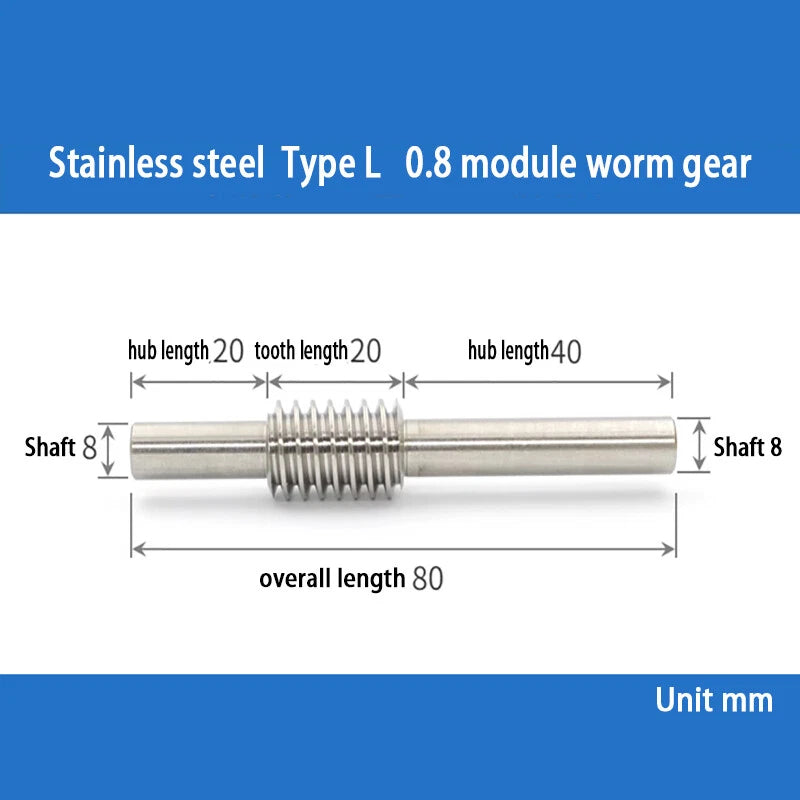 0.8 Module 20T to 60T Gear Copper Worm Wheel Gear & Worm Gear Shaft Bore 5-12mm