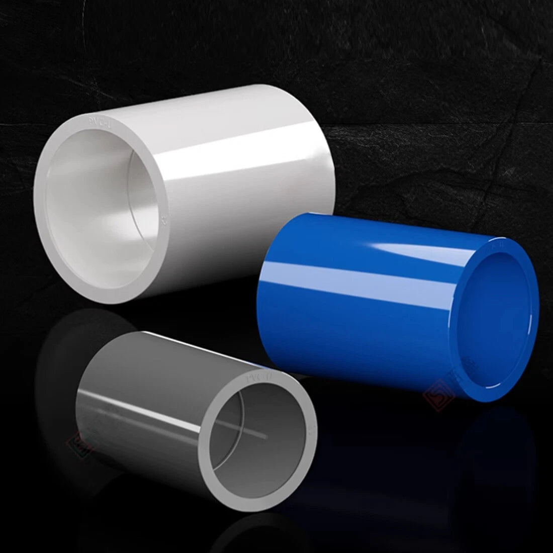 PVC Straight Pipe Coupling Socket — ID 16mm–200mm, White / Blue / Grey