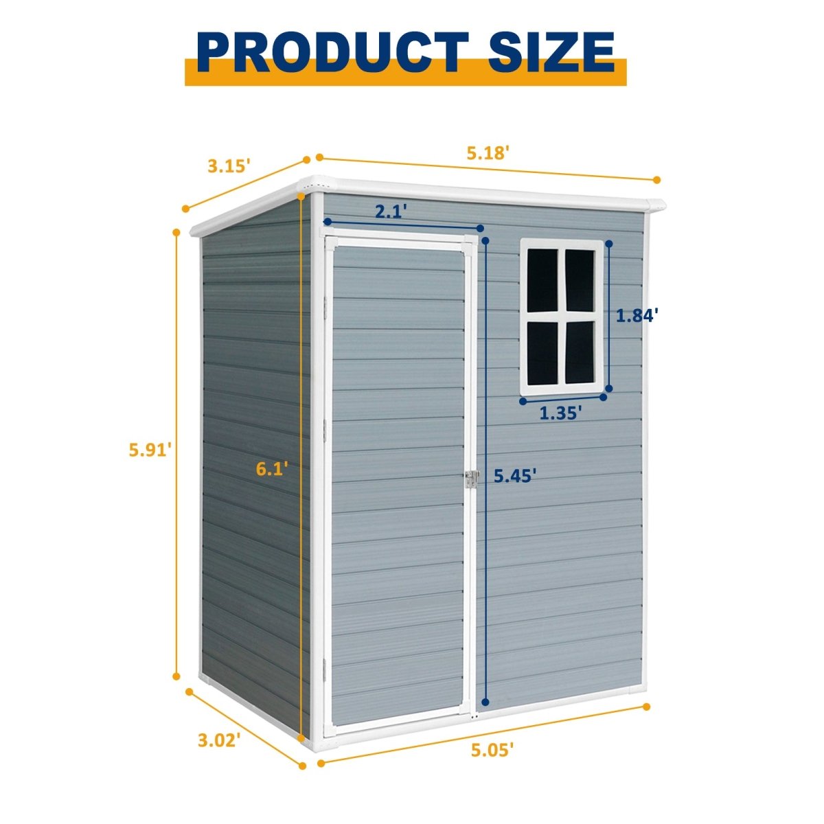 5ft x 3ft Resin Outdoor Storage Shed Plastic Garden Sheds with Floor and Lockable Door for Backyard, Lawn, Grey - HomeDIYer