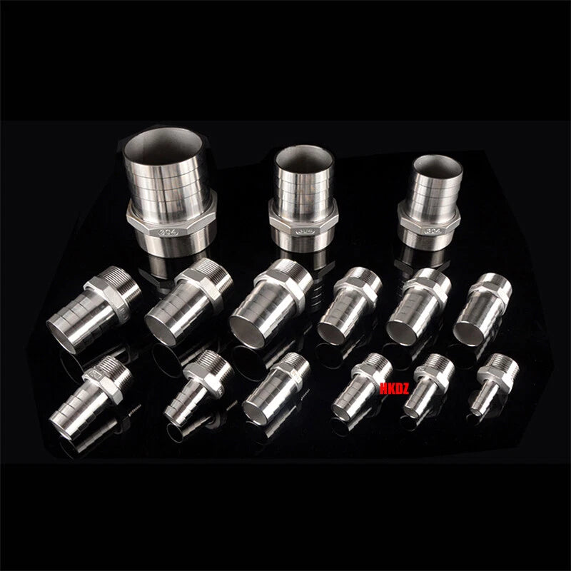 BSP Male Thread Barb Hose Tail Connector 304 Stainless Steel — 1" to 3"