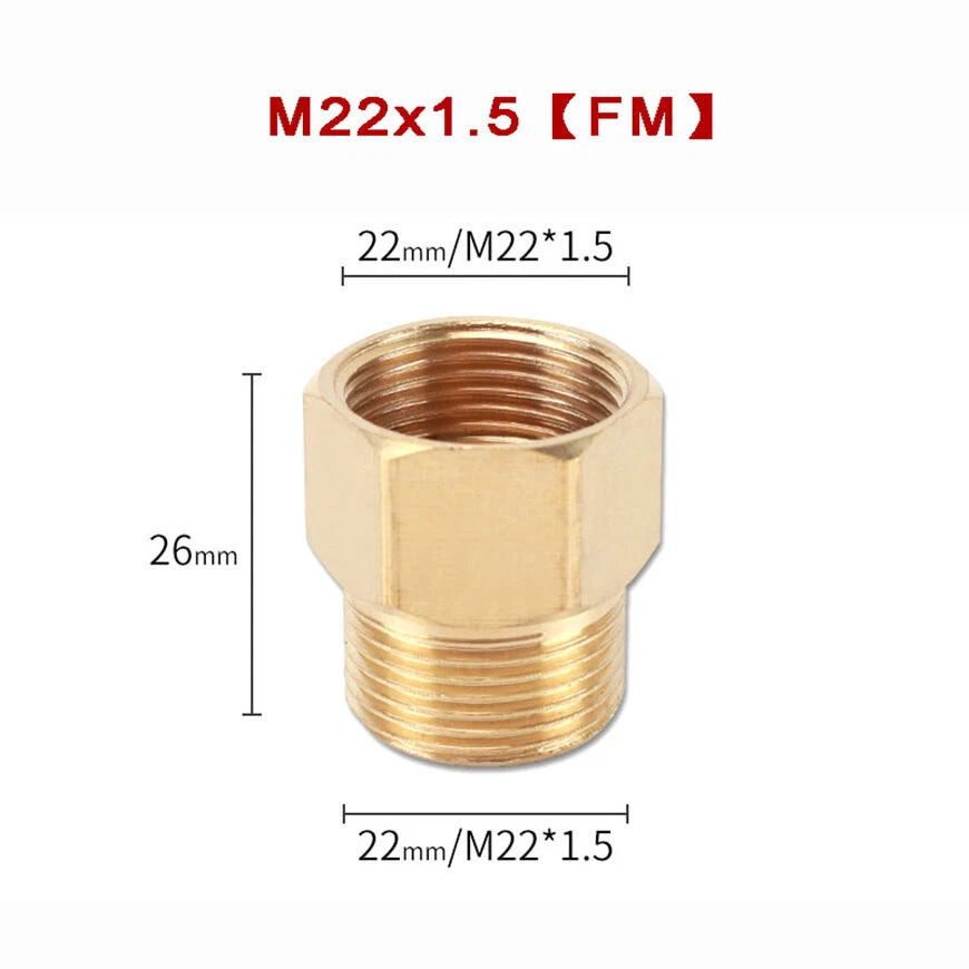 M22x1.5 Brass Hex Nipple Pipe Adapter — FM / MM / FF & Reducer Fittings