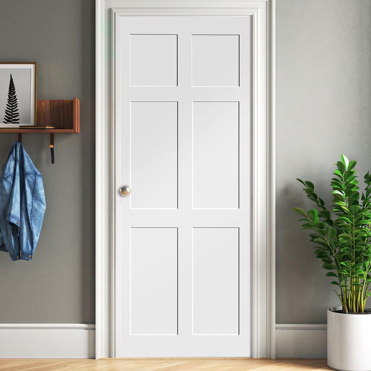 28" x 84" Six Panel Real Primed Door Slab, DIY Panel Door, Modern Interior Barn Door, Water - proof, Anti - deformation, Pre - Drilled Ready to Assemble, Suitable for Pre - hung Door and Barn Door - HomeDIYer