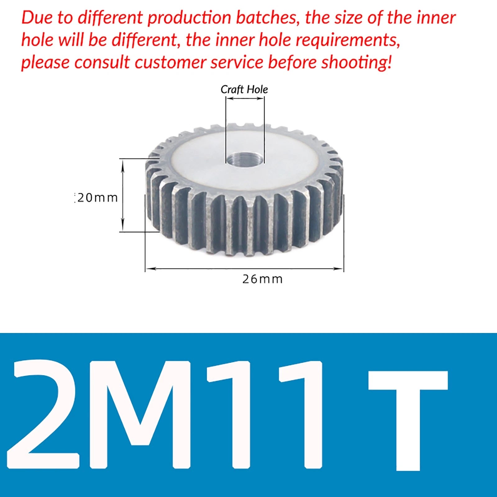 Mod 2 45# Steel Spur Gears Pinion Gear Thickn 20mm 10T - 100T Transmission Gear
