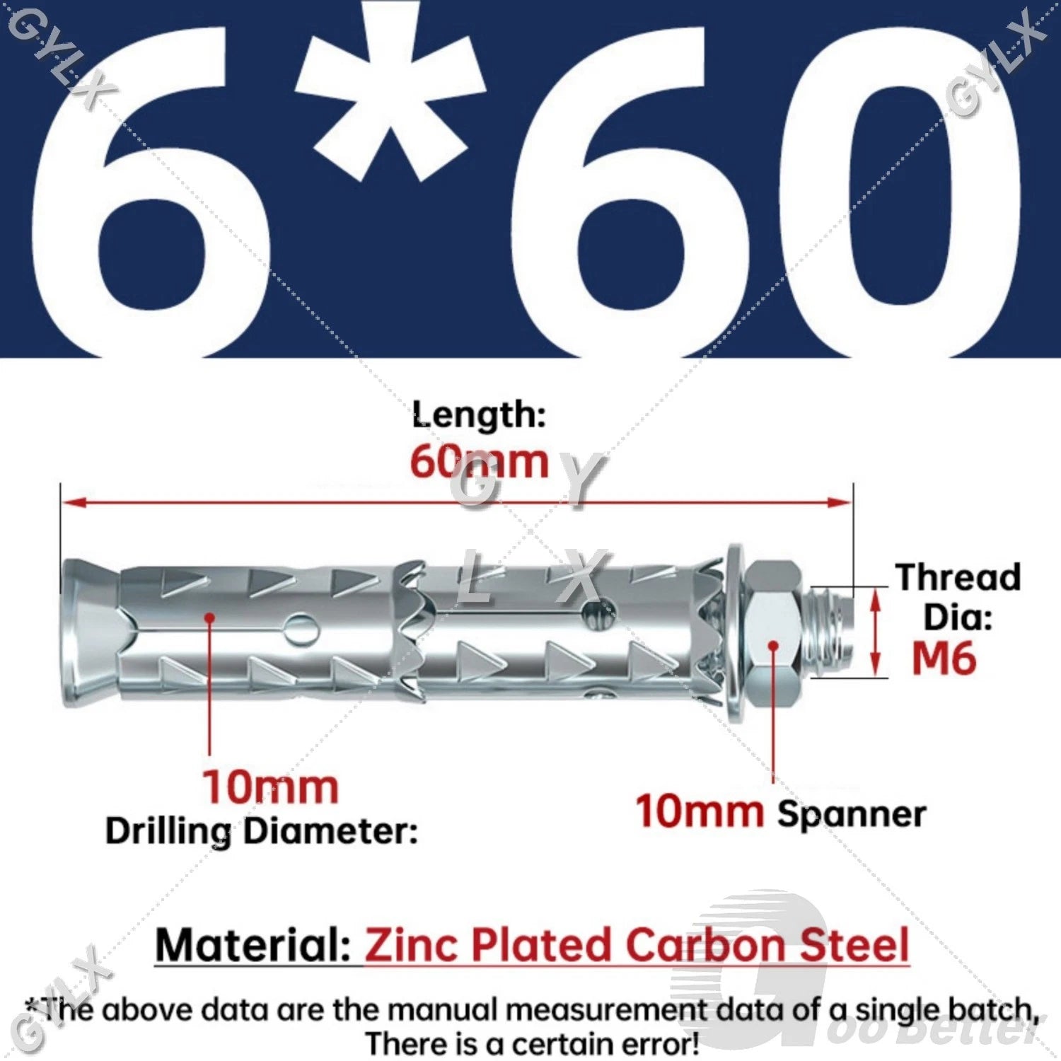 Galvanized Masonry Concrete Expansion Bolts — M6 M8 M10 M12 Wall Anchor Screws
