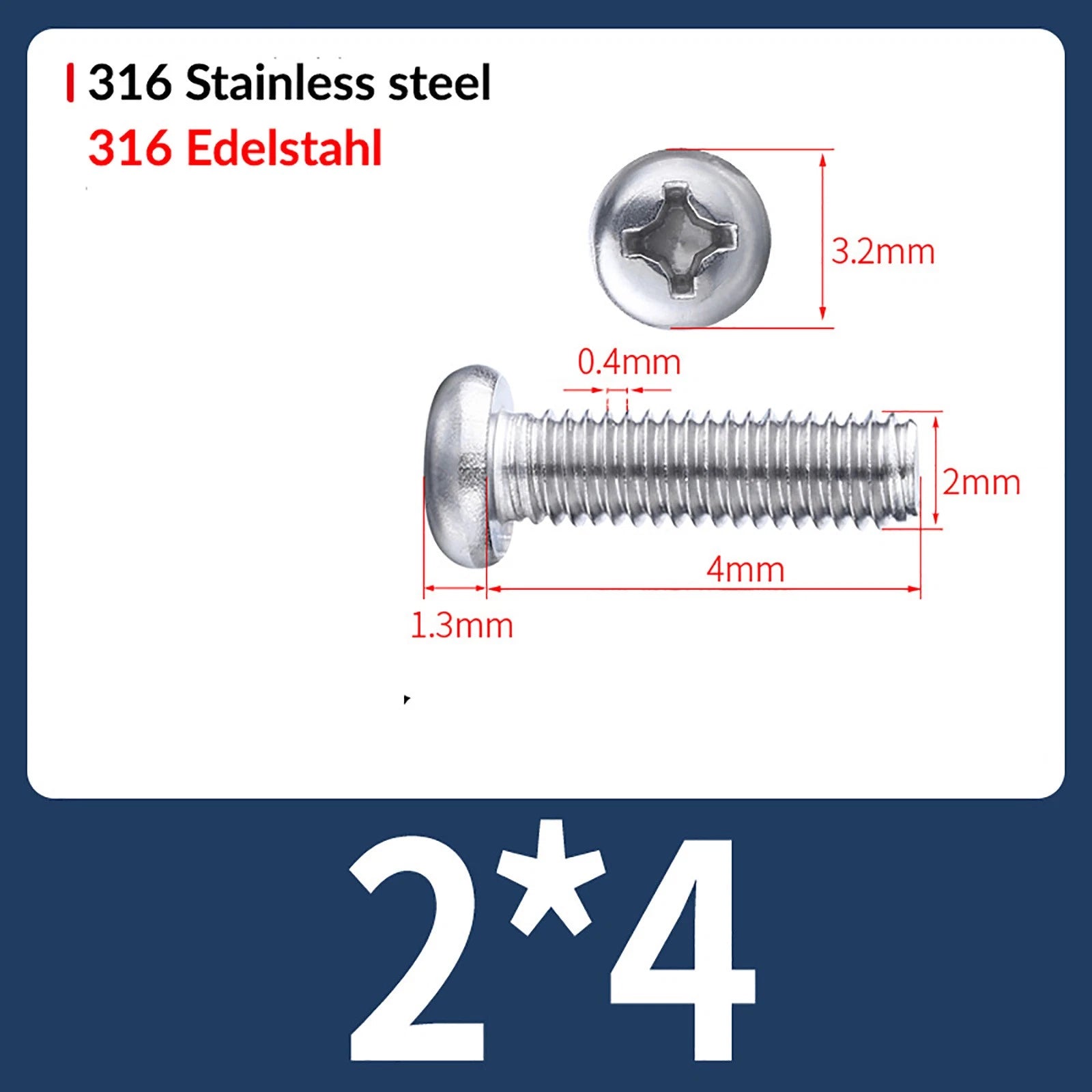 M2 M3 M4 M5 M6 M8 A4 Stainless Steel Phillips Pan Head Machine Screws – DIN 7985, Fully Threaded (4–80mm)