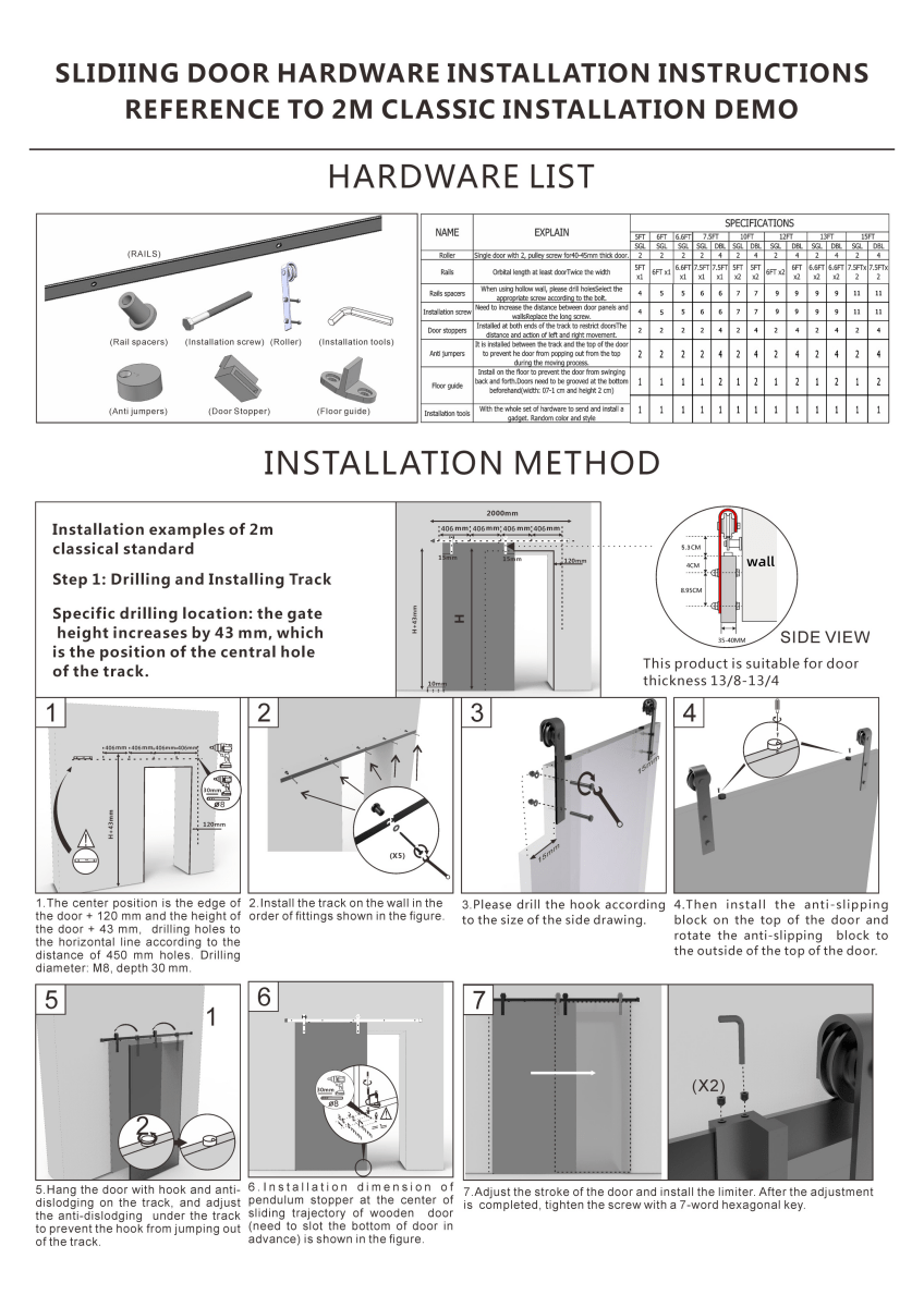 6.6FT Heavy Duty Sturdy Sliding Barn Door Hardware + Adjustable Floor Guide Wall Mount Roller + Pull Handle, J Shape Hangers, Smoothly and Quietly, Easy to Install, Fit 24" - 36" Width Door - HomeDIYer